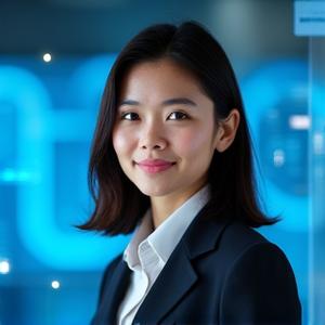 当社の技術担当役員である佐藤花子氏のプロファイル写真。革新的で先進的な印象。
