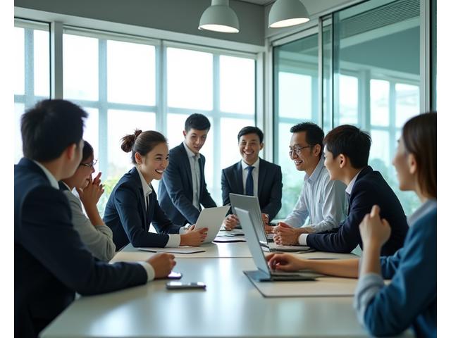 多様な年齢層と背景を持つ従業員が多文化的なオフィス環境で協力し、活発に意見交換する様子。