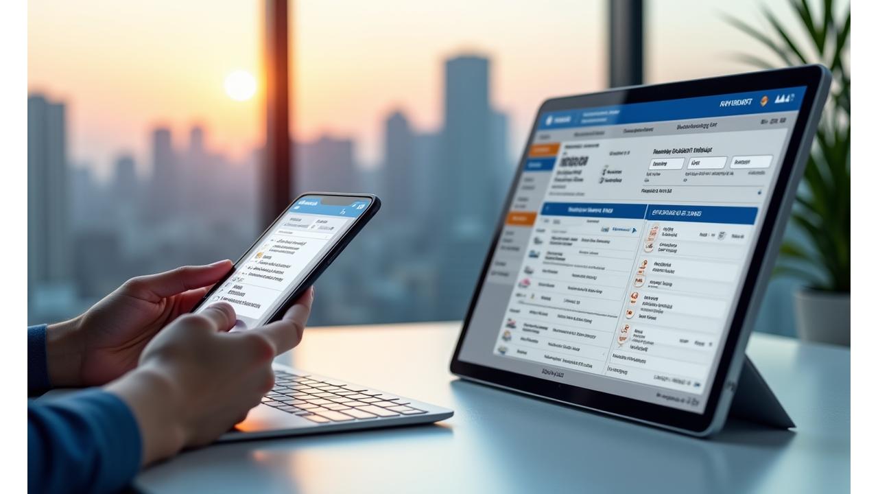 スマートフォン、タブレット、PCでCarRental Proの予約画面が表示される様子。各デバイスで直感的に操作できるデザインが強調されている。