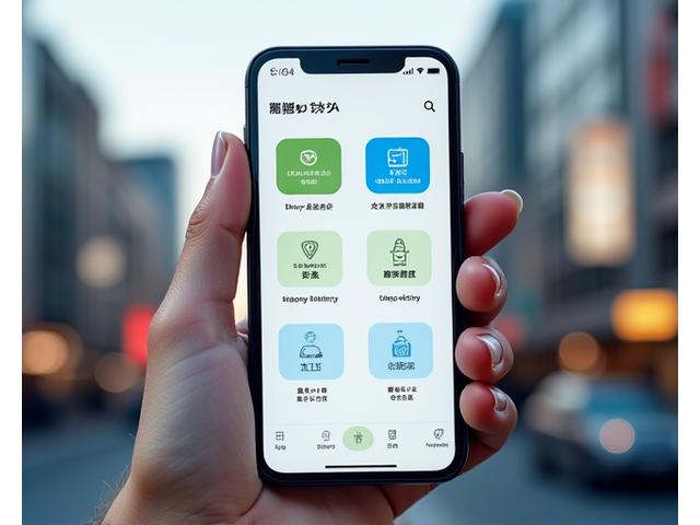 CarRental Proのスマートフォンアプリの画面モックアップ。ワンタップ予約、車両解錠、履歴管理などの機能がアイコンと短いテキストで分かりやすく表示されている。
