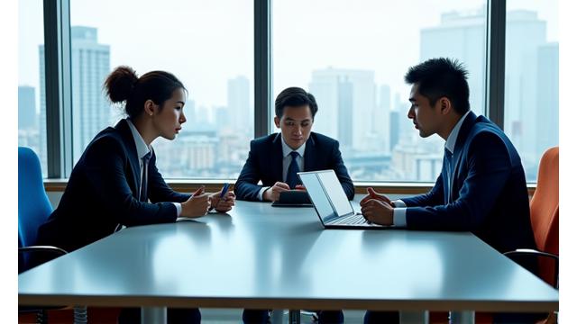 近代的なオフィスでミーティングをするビジネスパーソン