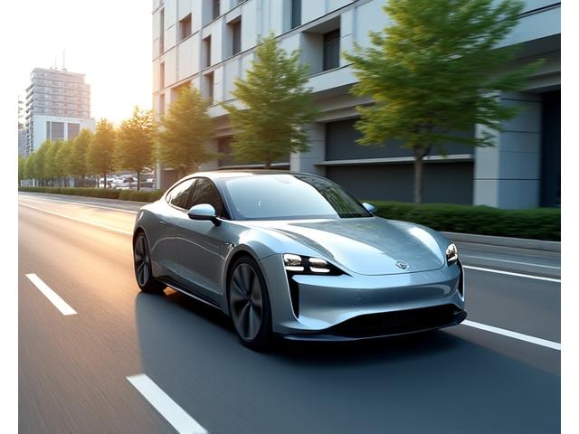 日本の都市景観の中を走る modernen ハイブリッドカー