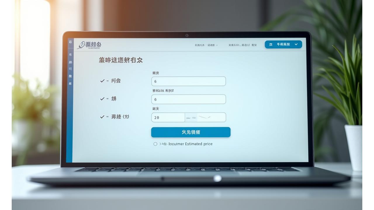オンライン料金計算ツールのUIを示し、入力フィールドと計算結果が表示されている