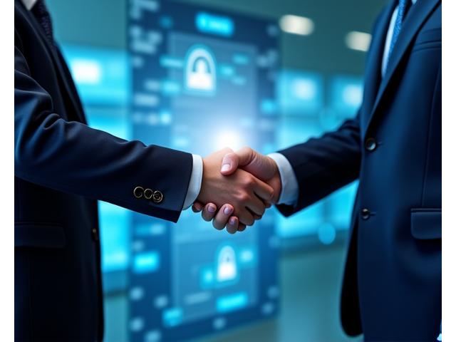 安全な情報共有と信頼関係を示すハンドシェイク