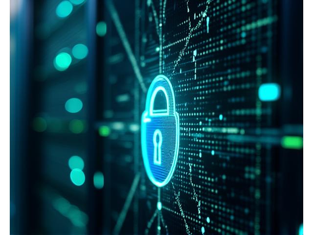 強固なセキュリティ対策を象徴するデジタルロックとネットワーク